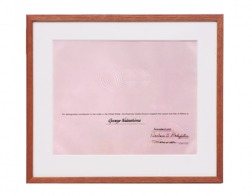 Fellow of American Craft Council, framed